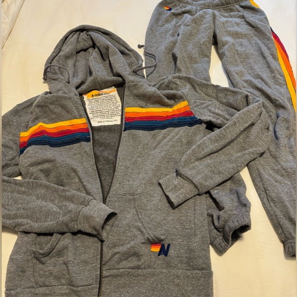 Aviator Nation gray 5 stripe SET - hoodie and sweatpants - Picture 4 of 4